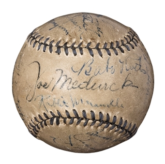 1930s Baseball Greats and Legends Multi-Signed Baseball With 23 Signatures Including Ruth, Gehrig, Durocher and Maranville (PSA/DNA & JSA) 